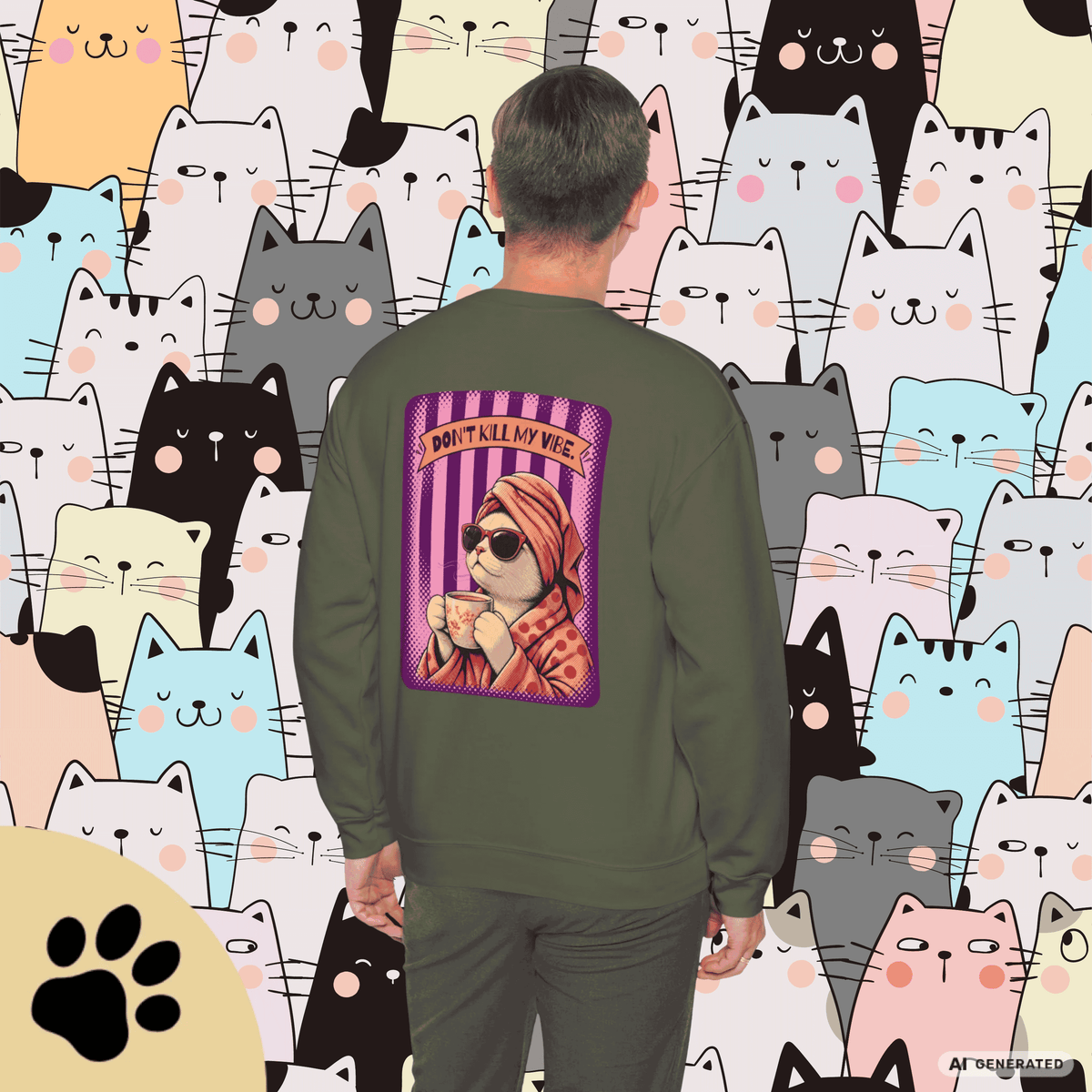 Sunday Morning Cat Club Sweatshirt – „Don’t Kill My Vibe“ | Retro Katzen Sweater - Sunbeamstore