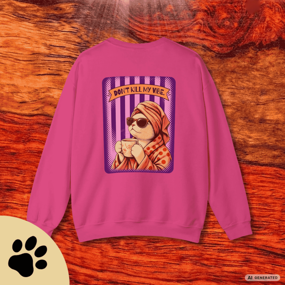 Sunday Morning Cat Club Sweatshirt – „Don’t Kill My Vibe“ | Retro Katzen Sweater - Sunbeamstore