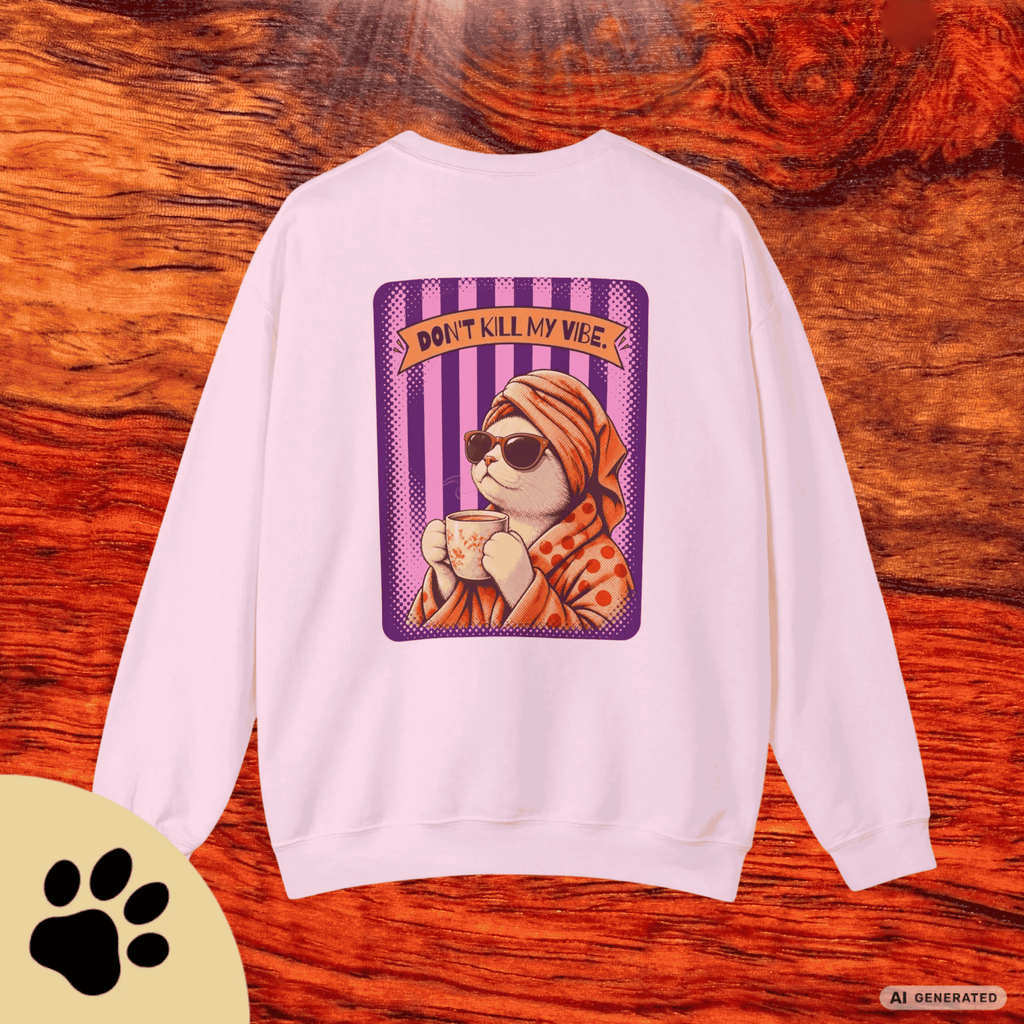 Sunday Morning Cat Club Sweatshirt – „Don’t Kill My Vibe“ | Retro Katzen Sweater - Sunbeamstore