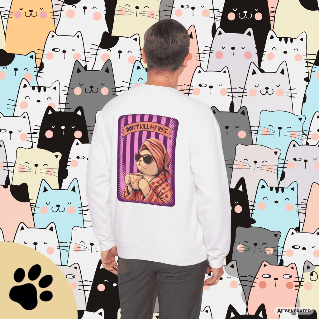 Sunday Morning Cat Club Sweatshirt – „Don’t Kill My Vibe“ | Retro Katzen Sweater - Sunbeamstore