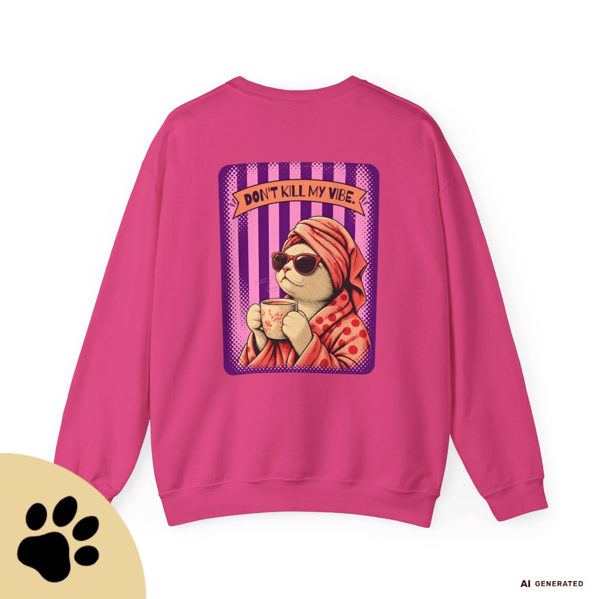 Sunday Morning Cat Club Sweatshirt – „Don’t Kill My Vibe“ | Retro Katzen Sweater - Sunbeamstore