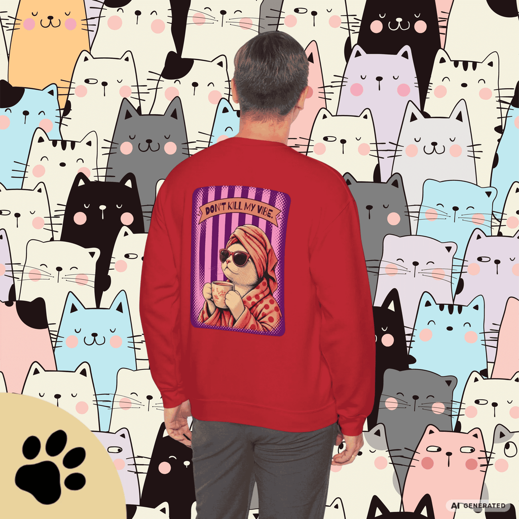 Sunday Morning Cat Club Sweatshirt – „Don’t Kill My Vibe“ | Retro Katzen Sweater - Sunbeamstore