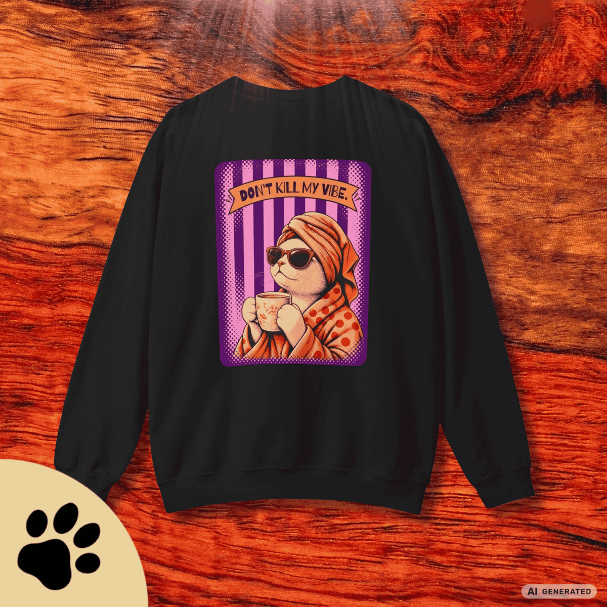 Sunday Morning Cat Club Sweatshirt – „Don’t Kill My Vibe“ | Retro Katzen Sweater - Sunbeamstore