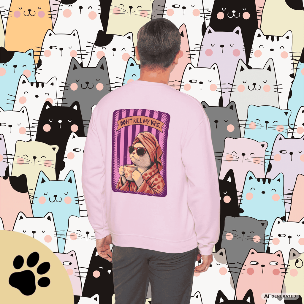 Sunday Morning Cat Club Sweatshirt – „Don’t Kill My Vibe“ | Retro Katzen Sweater - Sunbeamstore
