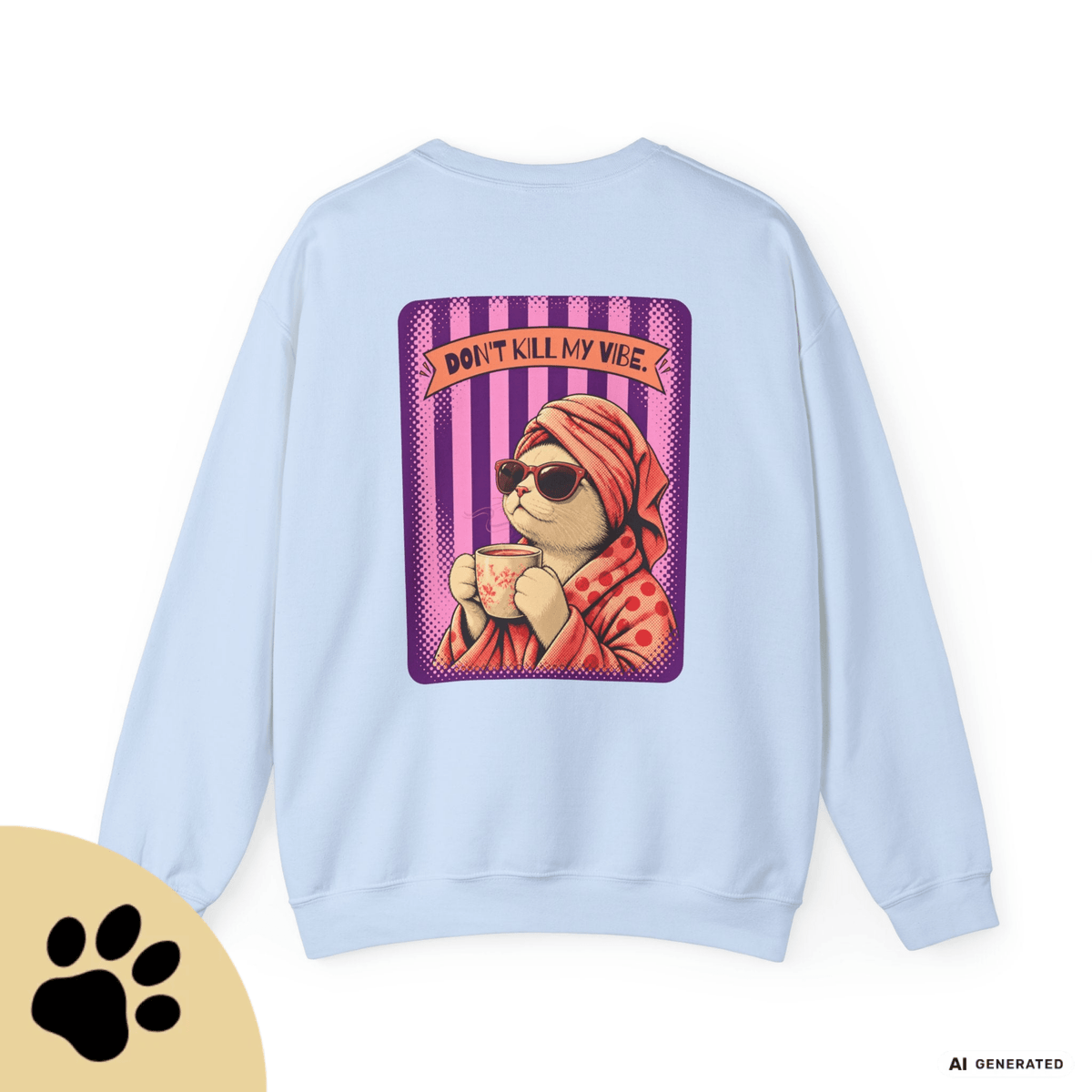 Sunday Morning Cat Club Sweatshirt – „Don’t Kill My Vibe“ | Retro Katzen Sweater - Sunbeamstore