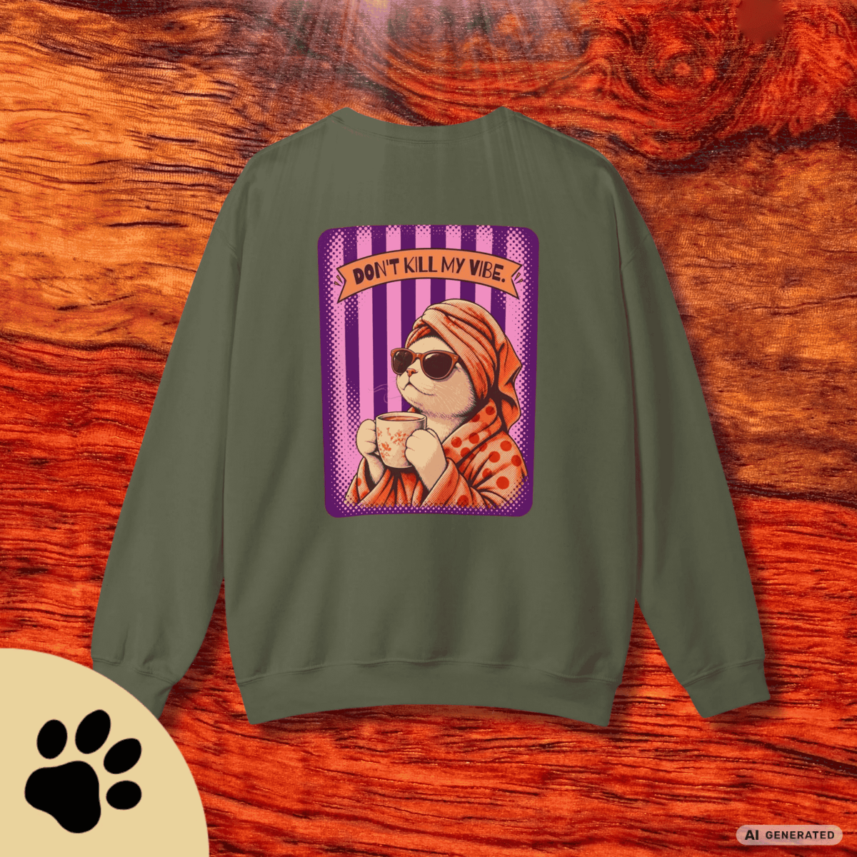 Sunday Morning Cat Club Sweatshirt – „Don’t Kill My Vibe“ | Retro Katzen Sweater - Sunbeamstore