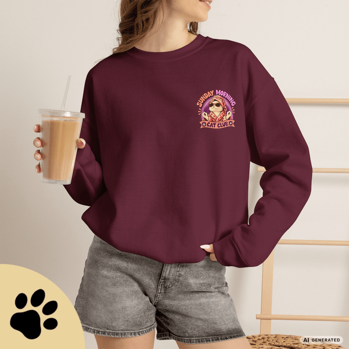 Sunday Morning Cat Club Sweatshirt – „Don’t Kill My Vibe“ | Retro Katzen Sweater - Sunbeamstore