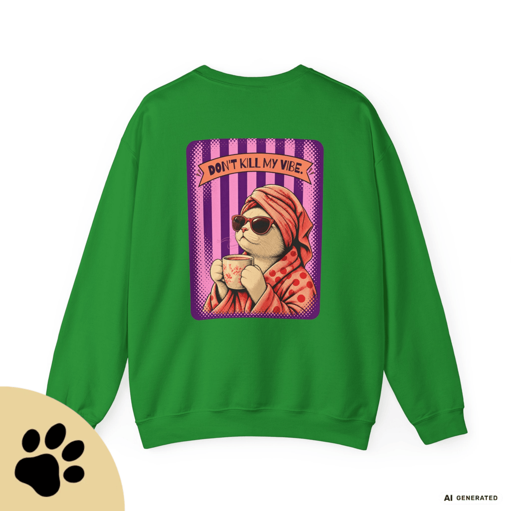 Sunday Morning Cat Club Sweatshirt – „Don’t Kill My Vibe“ | Retro Katzen Sweater - Sunbeamstore