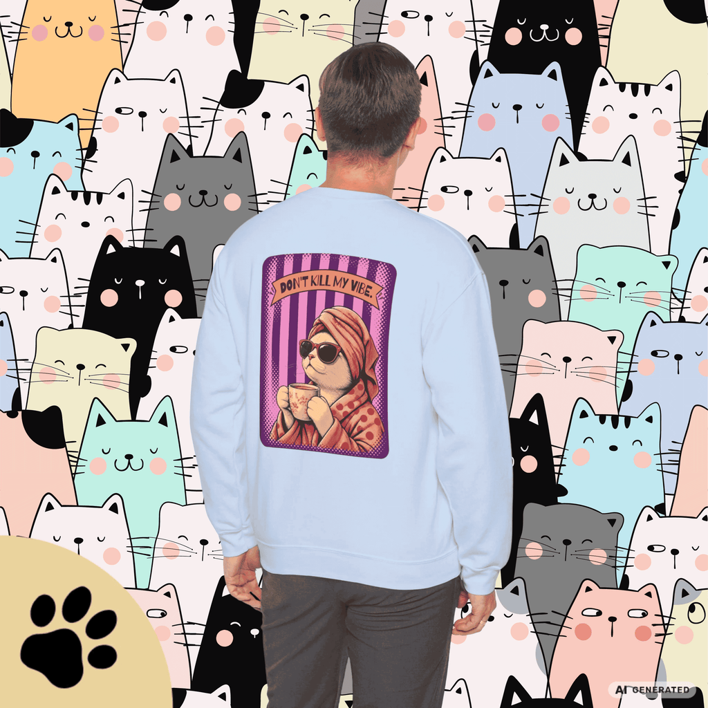 Sunday Morning Cat Club Sweatshirt – „Don’t Kill My Vibe“ | Retro Katzen Sweater - Sunbeamstore