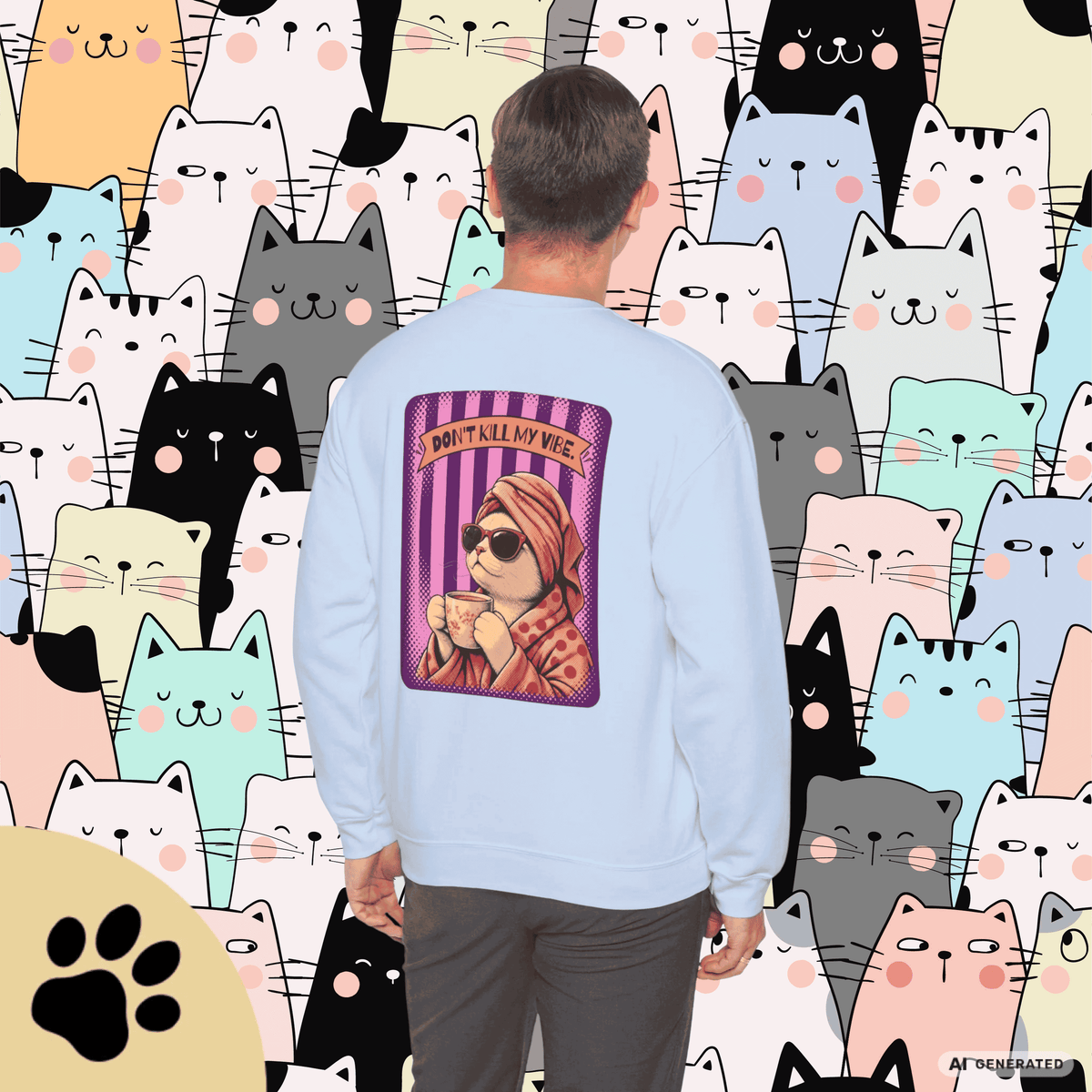 Sunday Morning Cat Club Sweatshirt – „Don’t Kill My Vibe“ | Retro Katzen Sweater - Sunbeamstore