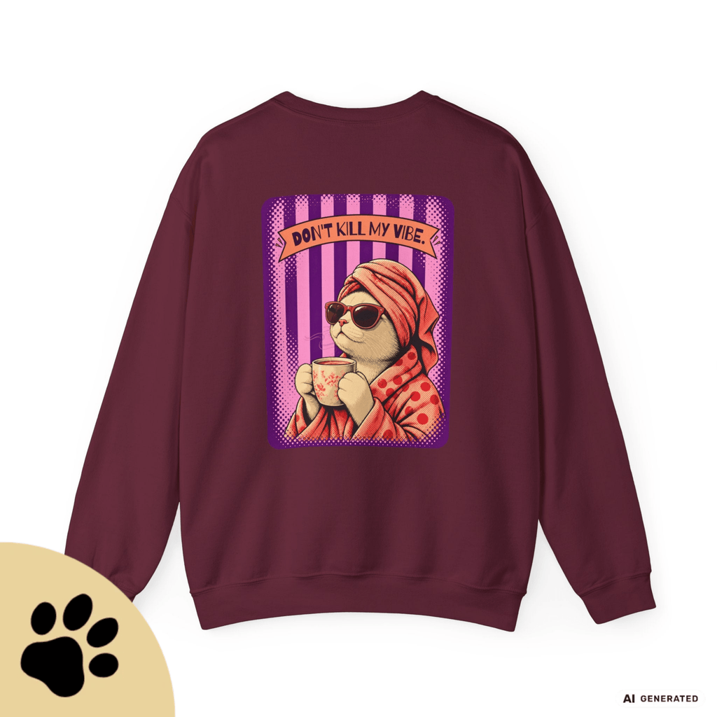 Sunday Morning Cat Club Sweatshirt – „Don’t Kill My Vibe“ | Retro Katzen Sweater - Sunbeamstore