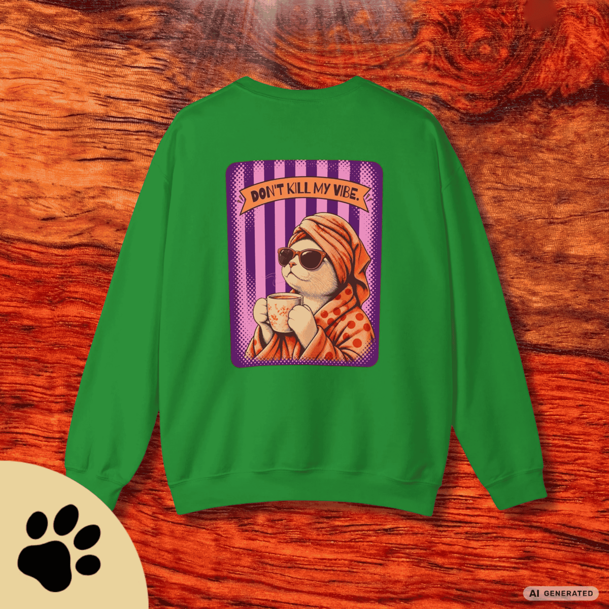 Sunday Morning Cat Club Sweatshirt – „Don’t Kill My Vibe“ | Retro Katzen Sweater - Sunbeamstore