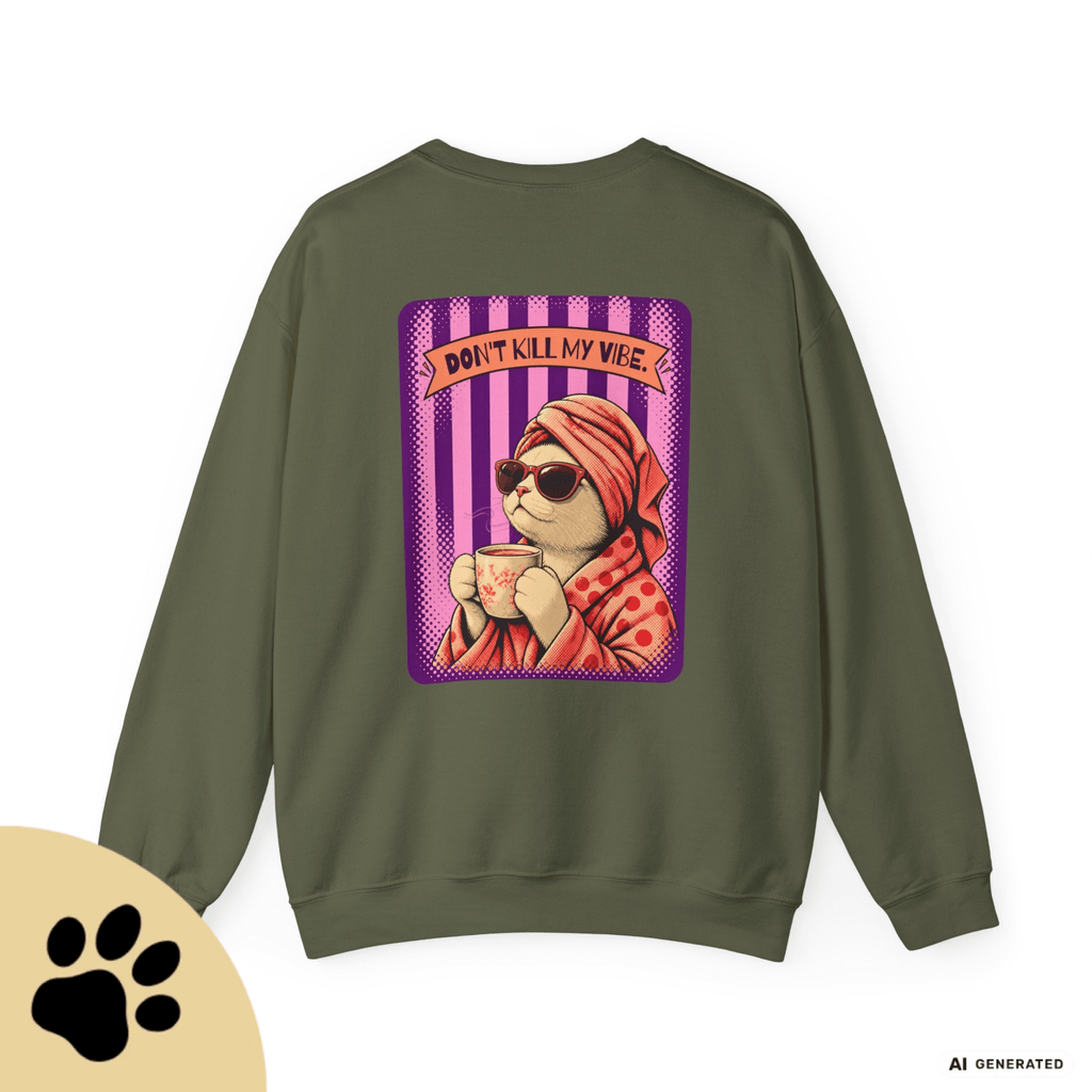 Sunday Morning Cat Club Sweatshirt – „Don’t Kill My Vibe“ | Retro Katzen Sweater - Sunbeamstore