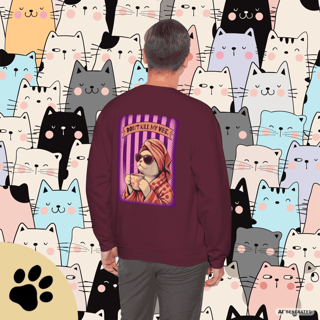 Sunday Morning Cat Club Sweatshirt – „Don’t Kill My Vibe“ | Retro Katzen Sweater - Sunbeamstore