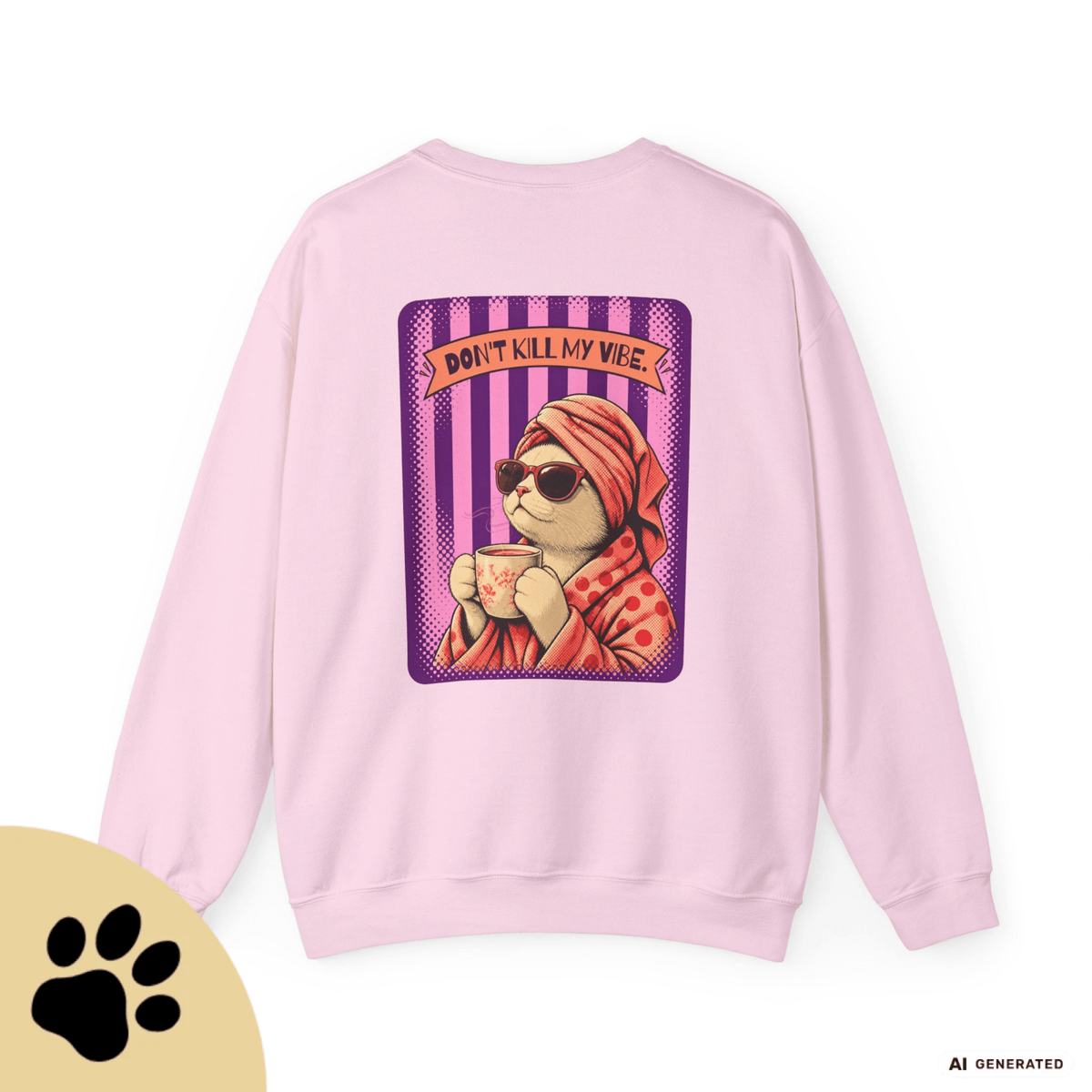 Sunday Morning Cat Club Sweatshirt – „Don’t Kill My Vibe“ | Retro Katzen Sweater - Sunbeamstore