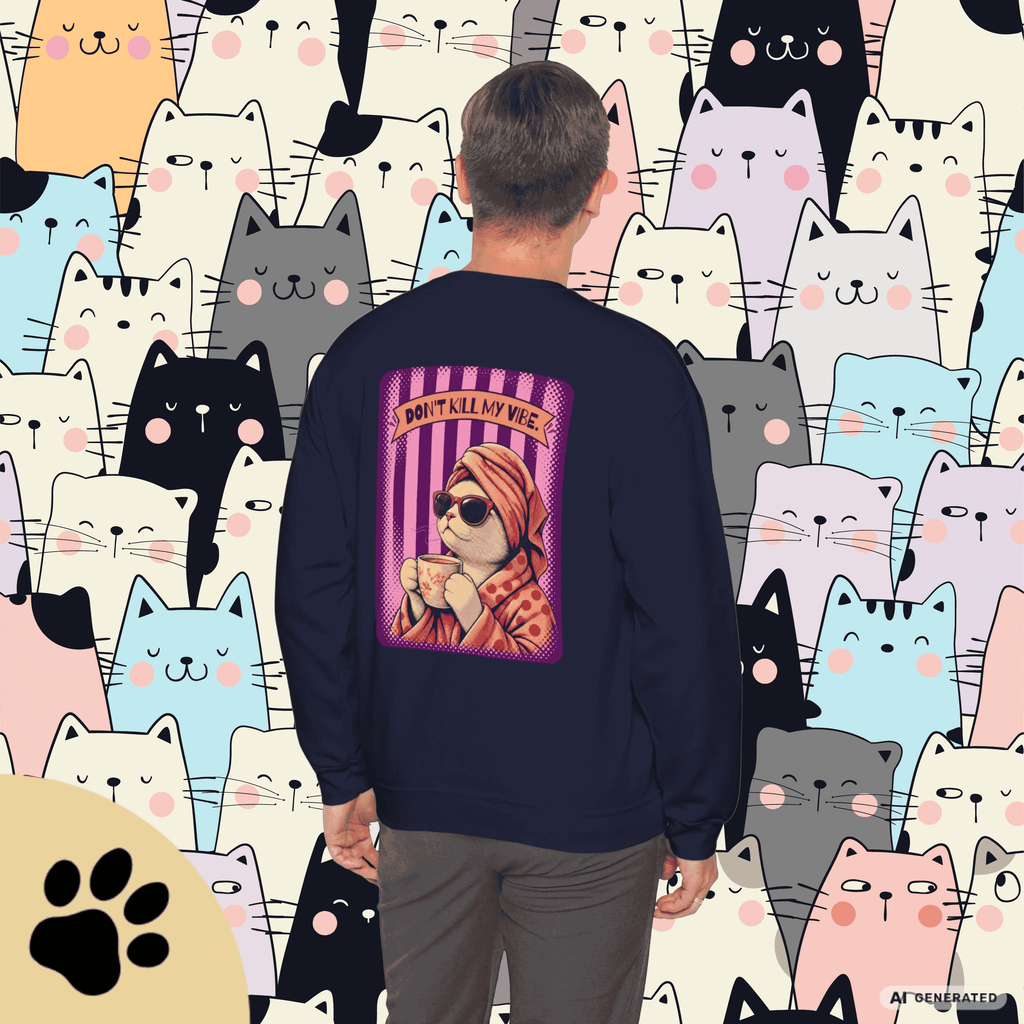 Sunday Morning Cat Club Sweatshirt – „Don’t Kill My Vibe“ | Retro Katzen Sweater - Sunbeamstore