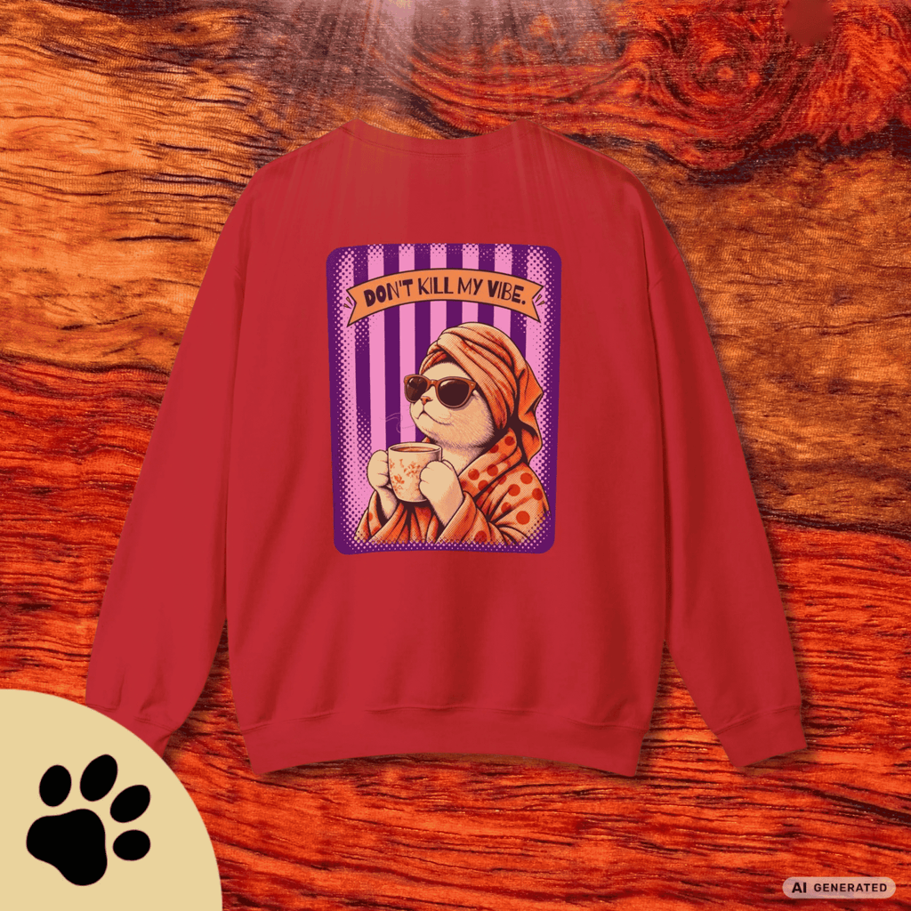 Sunday Morning Cat Club Sweatshirt – „Don’t Kill My Vibe“ | Retro Katzen Sweater - Sunbeamstore