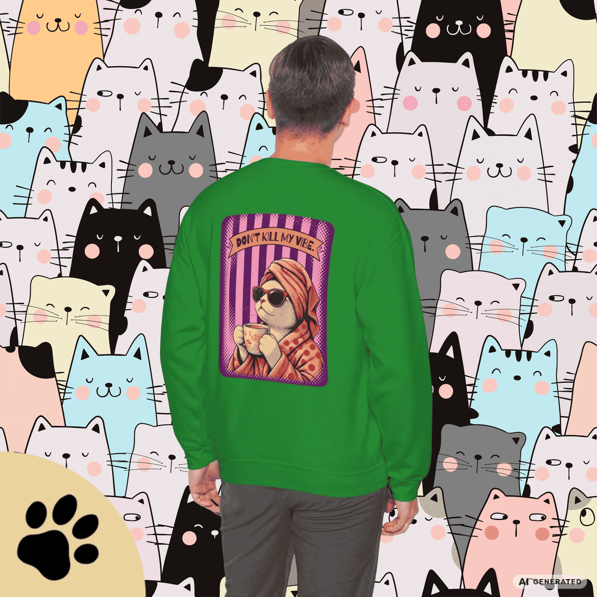 Sunday Morning Cat Club Sweatshirt – „Don’t Kill My Vibe“ | Retro Katzen Sweater - Sunbeamstore