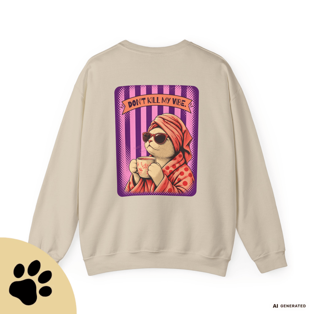 Sunday Morning Cat Club Sweatshirt – „Don’t Kill My Vibe“ | Retro Katzen Sweater - Sunbeamstore