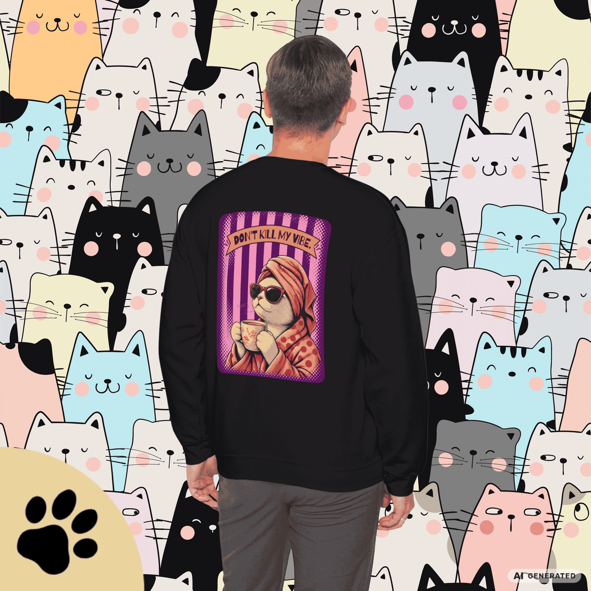 Sunday Morning Cat Club Sweatshirt – „Don’t Kill My Vibe“ | Retro Katzen Sweater - Sunbeamstore