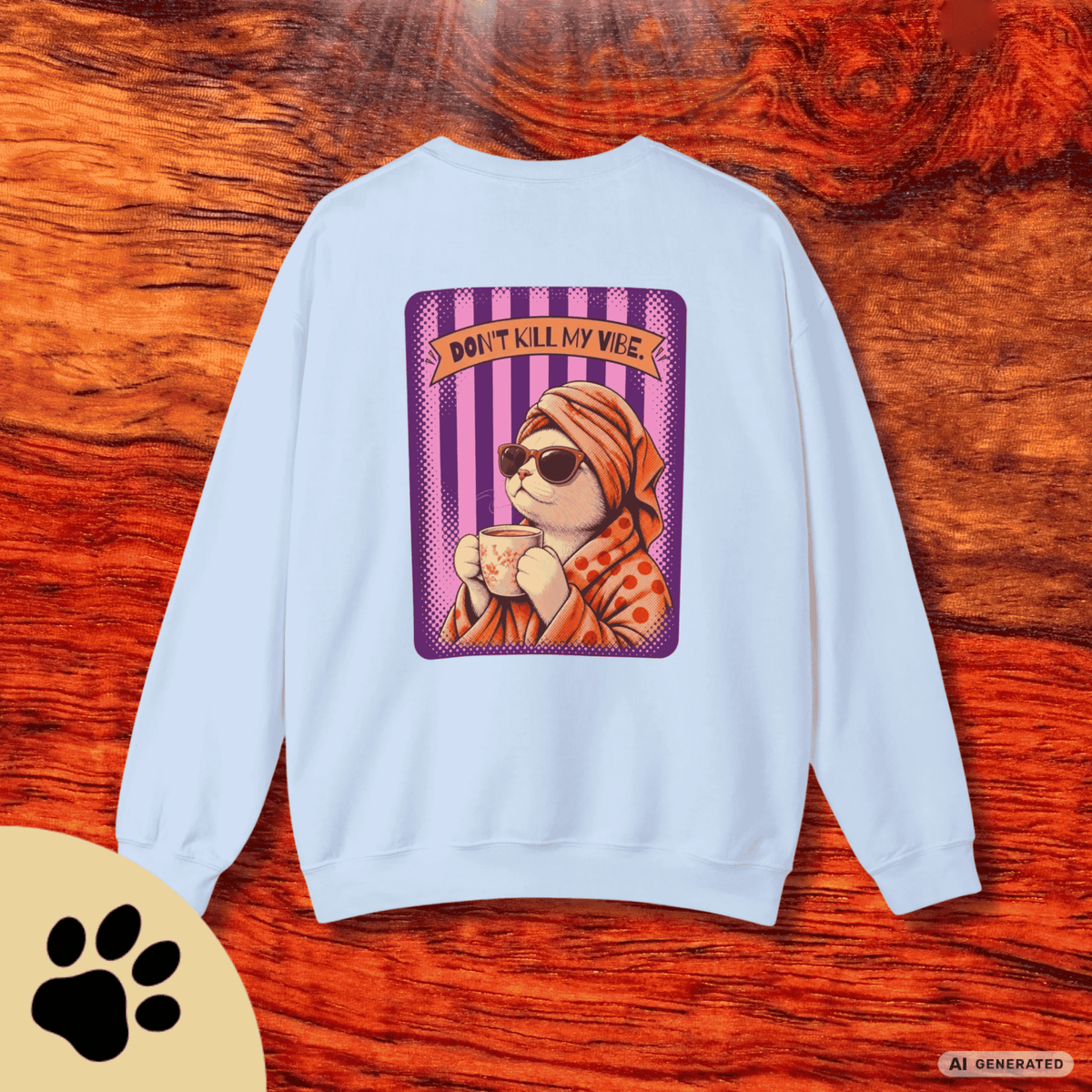 Sunday Morning Cat Club Sweatshirt – „Don’t Kill My Vibe“ | Retro Katzen Sweater - Sunbeamstore