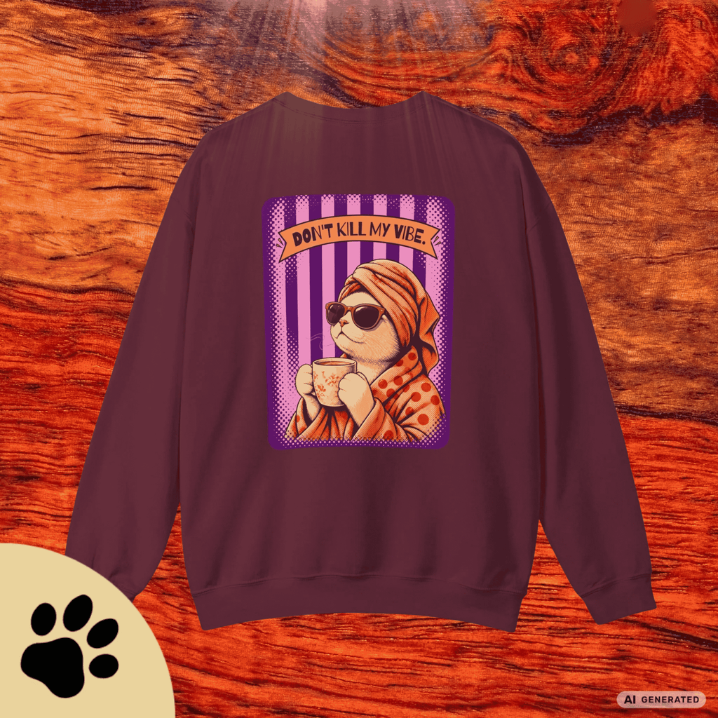 Sunday Morning Cat Club Sweatshirt – „Don’t Kill My Vibe“ | Retro Katzen Sweater - Sunbeamstore