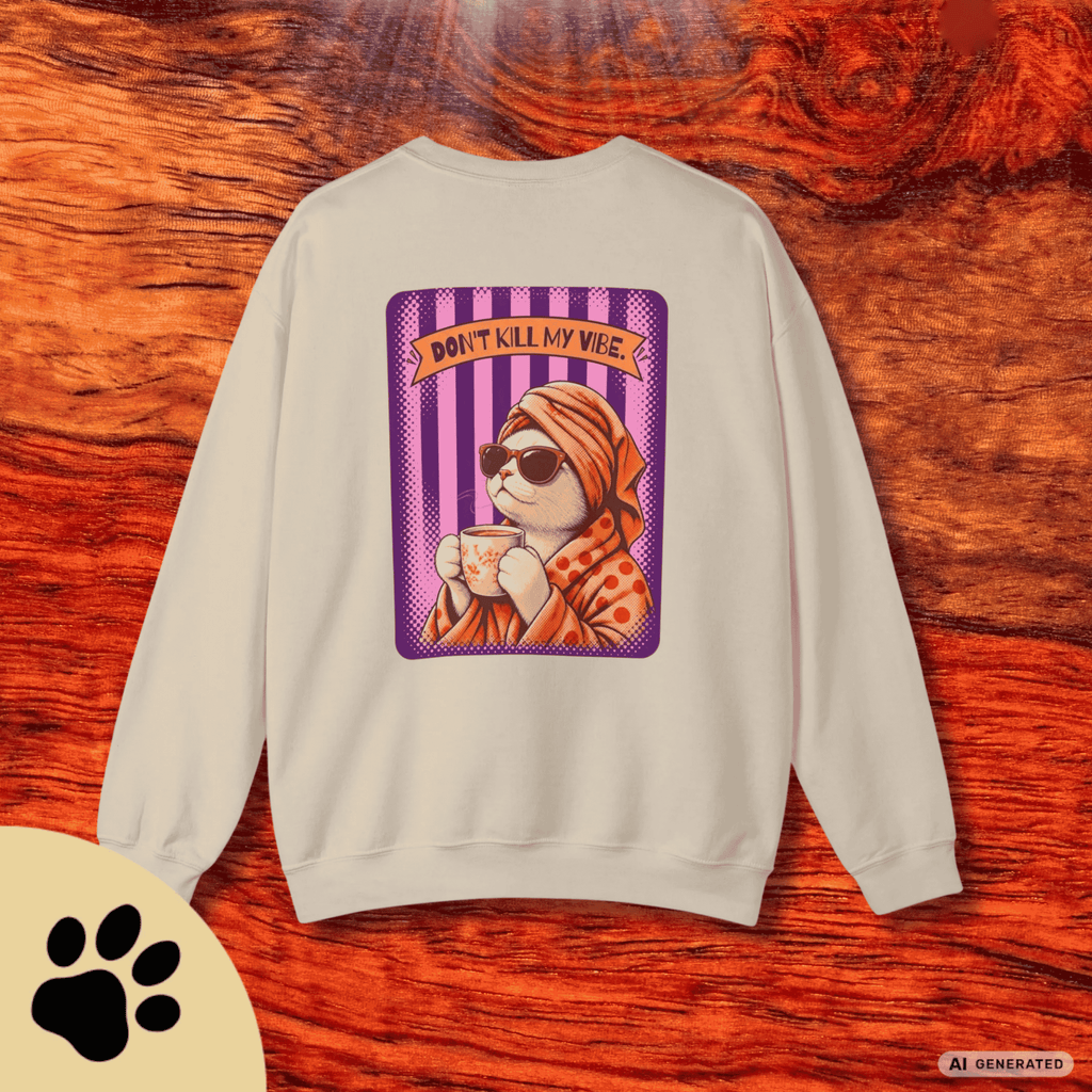 Sunday Morning Cat Club Sweatshirt – „Don’t Kill My Vibe“ | Retro Katzen Sweater - Sunbeamstore