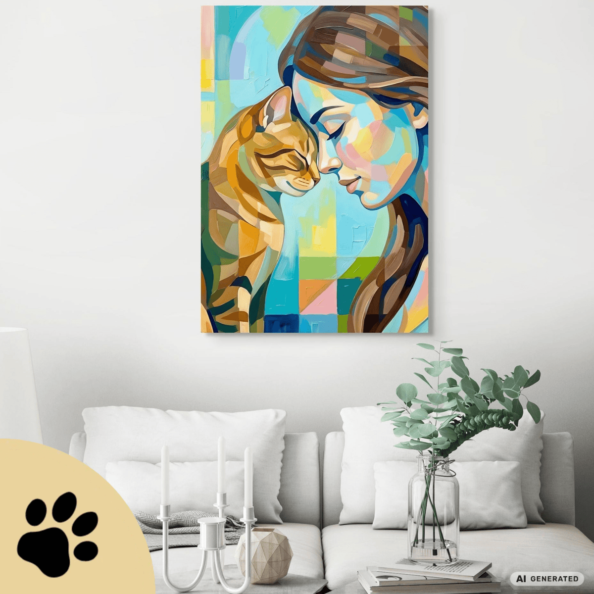 Trust – Modernes Katzenbild auf Leinwand 70 x 100 cm | Emotionale Wandkunst für KatzenliebhaberCanvas 70x100 cm / 28x40″ - Sunbeamstore
