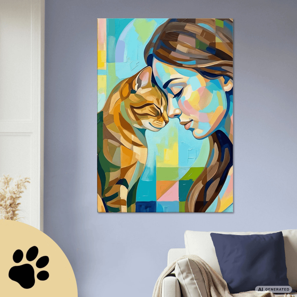 Trust – Modernes Katzenbild auf Leinwand 70 x 100 cm | Emotionale Wandkunst für KatzenliebhaberCanvas 70x100 cm / 28x40″ - Sunbeamstore