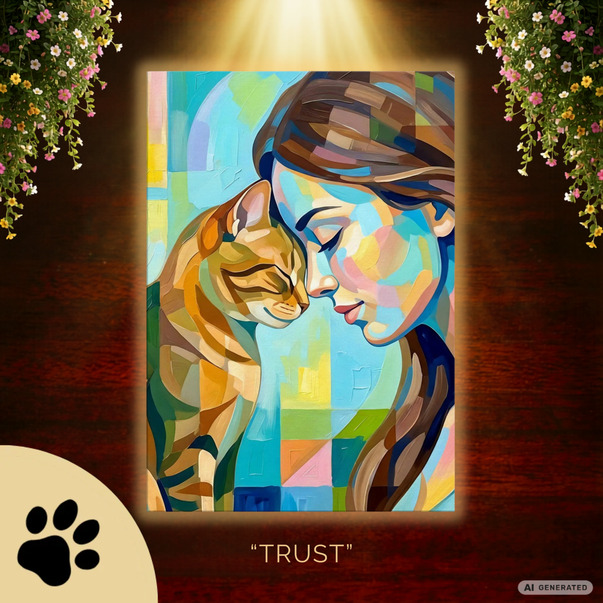 Trust – Modernes Katzenbild auf Leinwand 70 x 100 cm | Emotionale Wandkunst für KatzenliebhaberCanvas 70x100 cm / 28x40″ - Sunbeamstore
