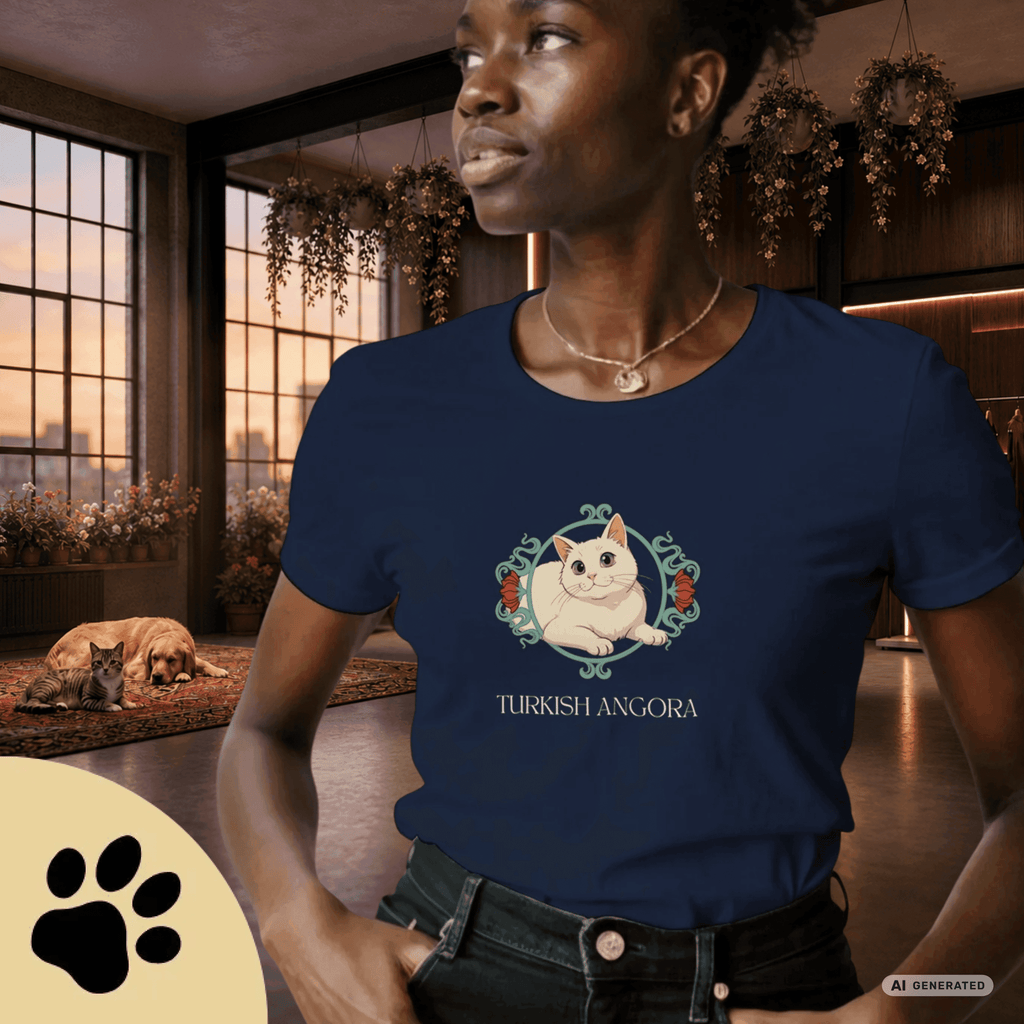 Türkisch Angora Katzen Shirt – Elegantes Katzen Design mit floralem Rahmen | Geschenk für Katzenliebhaber - Sunbeamstore