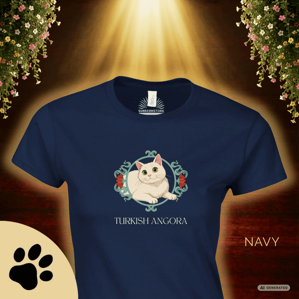 Türkisch Angora Katzen Shirt – Elegantes Katzen Design mit floralem Rahmen | Geschenk für Katzenliebhaber - Sunbeamstore