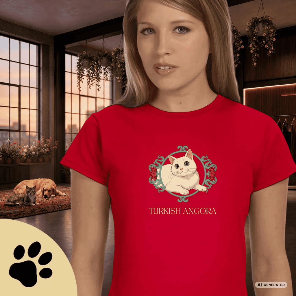 Türkisch Angora Katzen Shirt – Elegantes Katzen Design mit floralem Rahmen | Geschenk für Katzenliebhaber - Sunbeamstore
