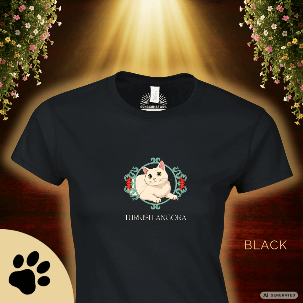 Türkisch Angora Katzen Shirt – Elegantes Katzen Design mit floralem Rahmen | Geschenk für Katzenliebhaber - Sunbeamstore