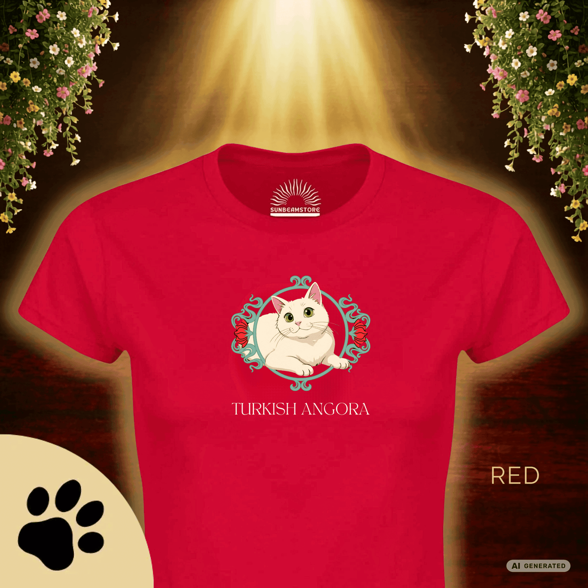 Türkisch Angora Katzen Shirt – Elegantes Katzen Design mit floralem Rahmen | Geschenk für Katzenliebhaber - Sunbeamstore