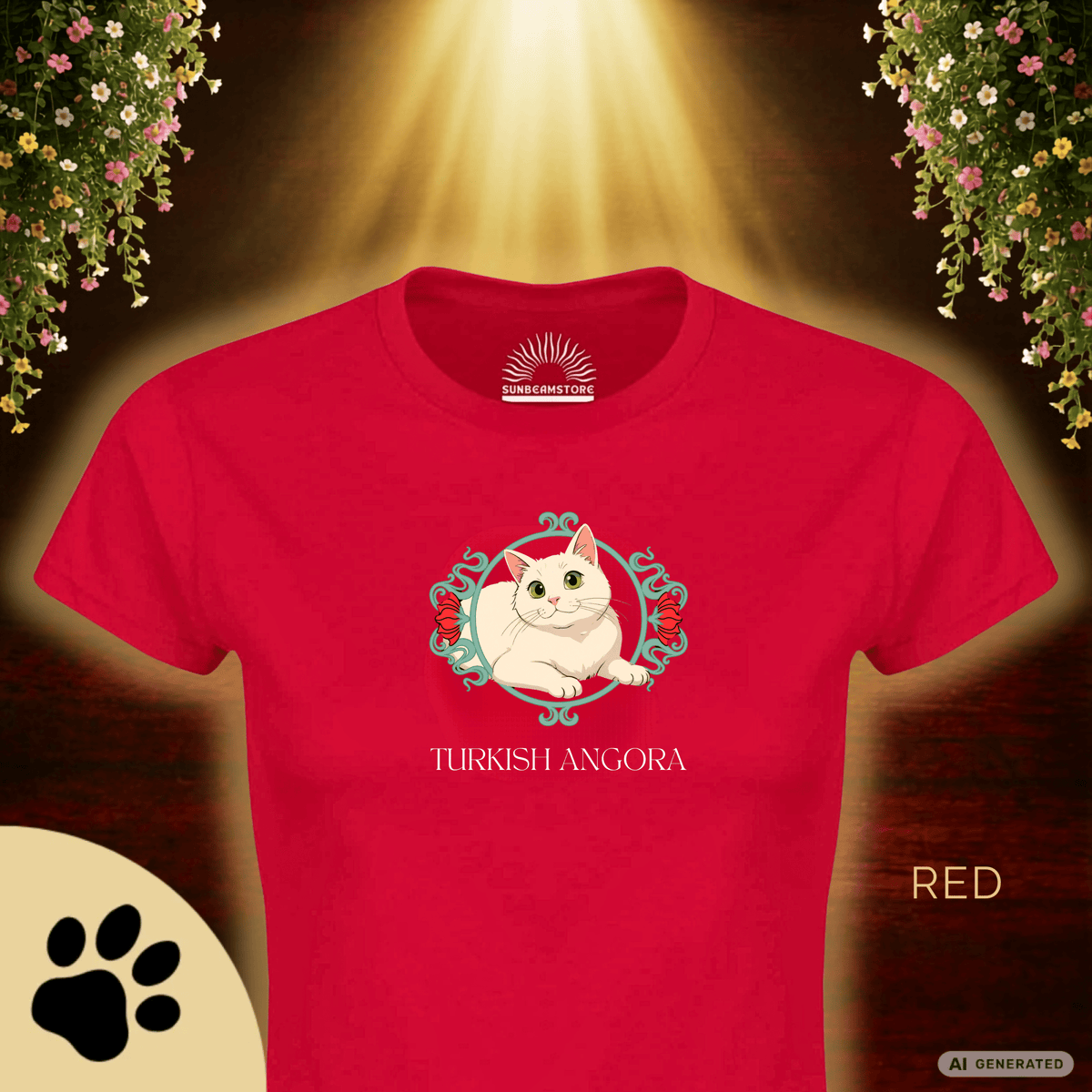 Türkisch Angora Katzen Shirt – Elegantes Katzen Design mit floralem Rahmen | Geschenk für Katzenliebhaber - Sunbeamstore