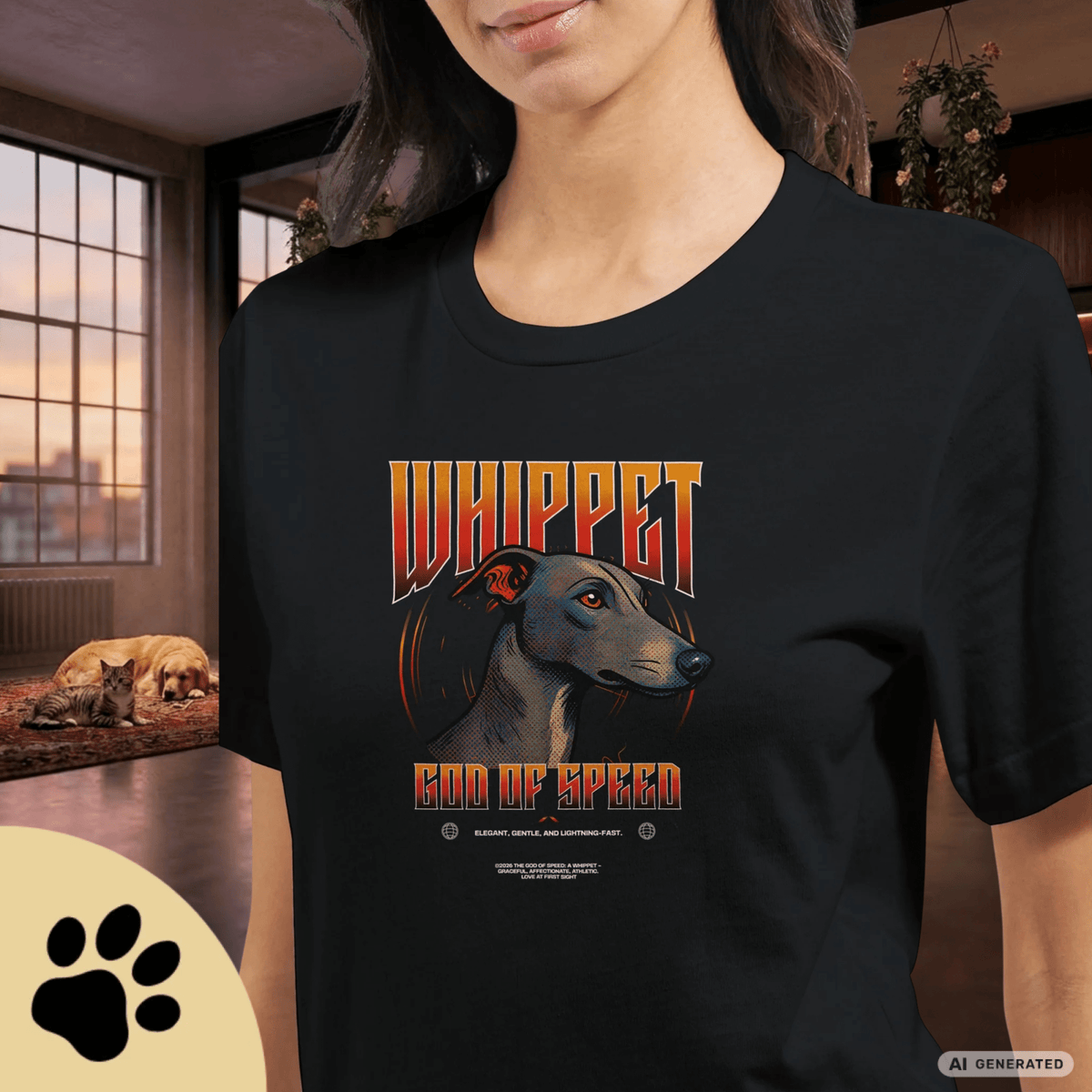 Whippet T-Shirt – Gods of Speed Series Part 1, Windhund Shirt, Whippet Geschenk, Elegantes Hundemotiv, Sighthound Shirt für Whippet Liebhaber Premium Unisex Crewneck T-shirt | Bella + Canvas 3001 - Sunbeamstore