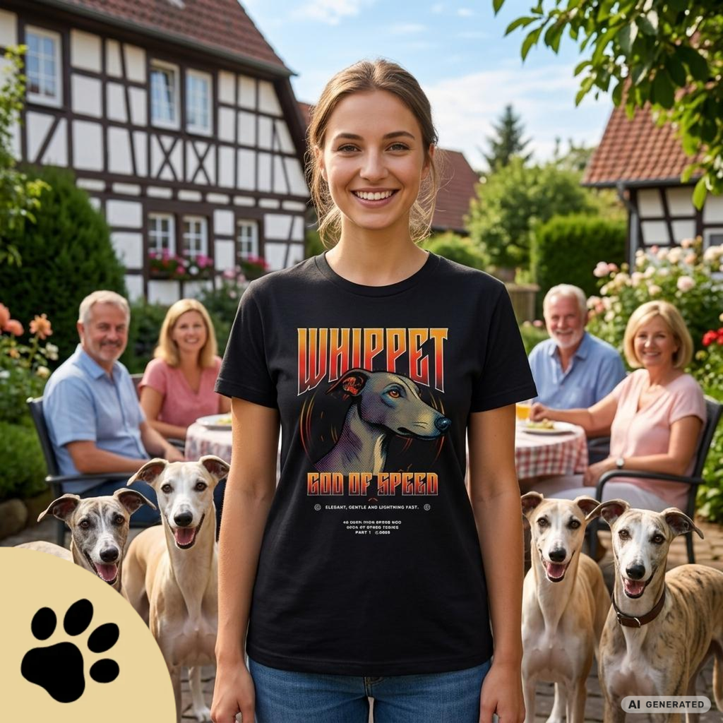 Whippet T-Shirt – Gods of Speed Series Part 1, Windhund Shirt, Whippet Geschenk, Elegantes Hundemotiv, Sighthound Shirt für Whippet Liebhaber Premium Unisex Crewneck T-shirt | Bella + Canvas 3001 - Sunbeamstore