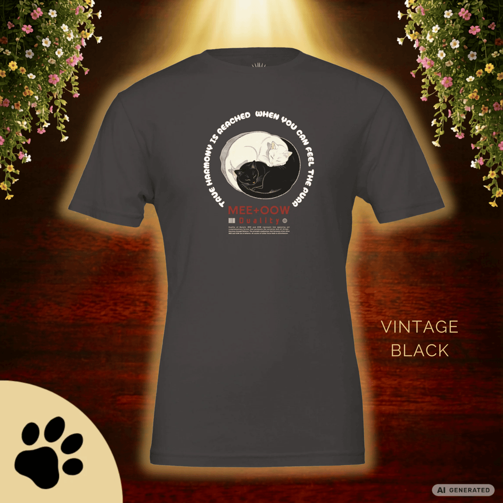 Yin Yang Katzen T-Shirt – Mee+Oow Duality, Minimalistisches Katzen Design, Balance & Harmonie, Katzenliebhaber Geschenk Premium Unisex Crewneck T-shirt | Bella + Canvas 3001 - Sunbeamstore