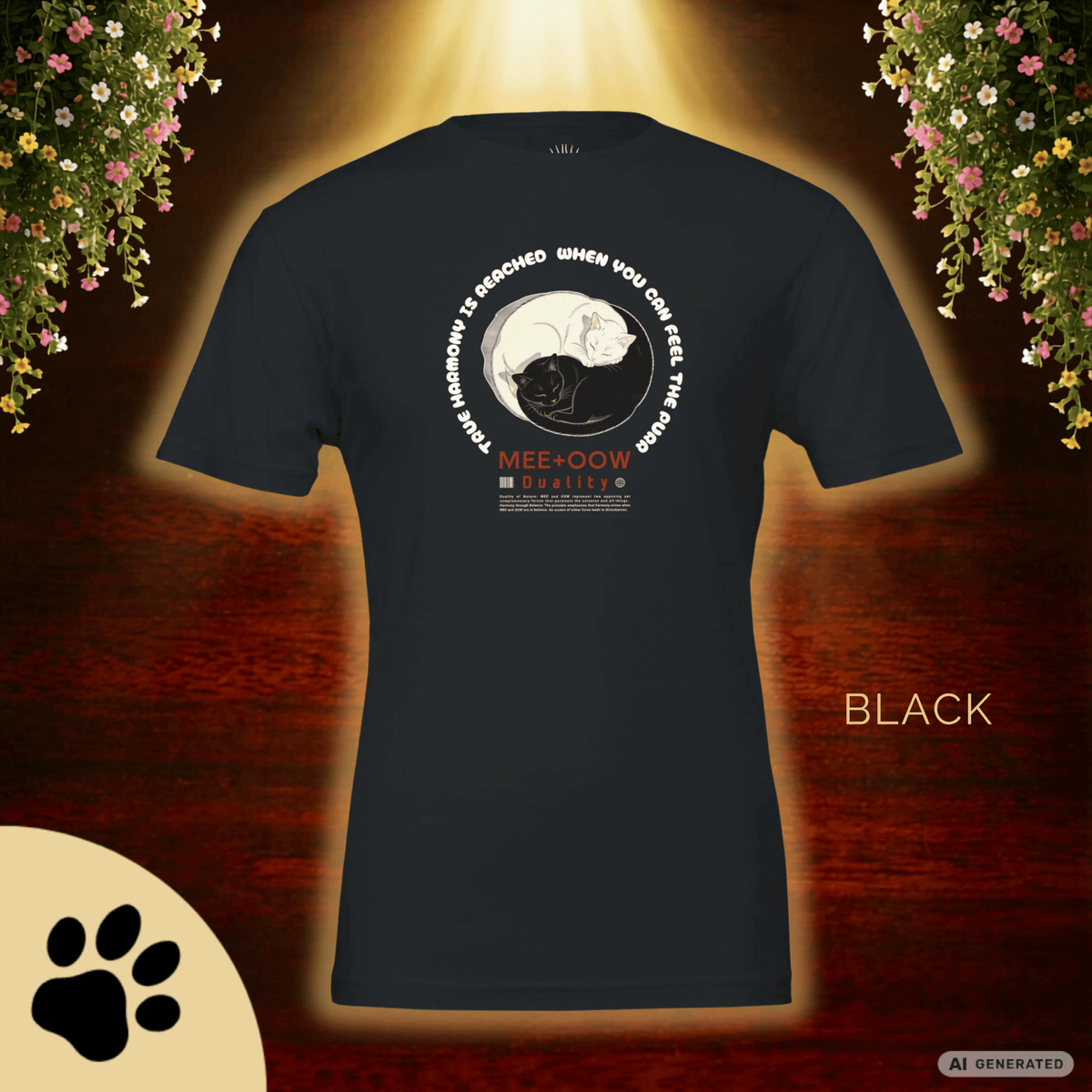 Yin Yang Katzen T-Shirt – Mee+Oow Duality, Minimalistisches Katzen Design, Balance & Harmonie, Katzenliebhaber Geschenk Premium Unisex Crewneck T-shirt | Bella + Canvas 3001 - Sunbeamstore