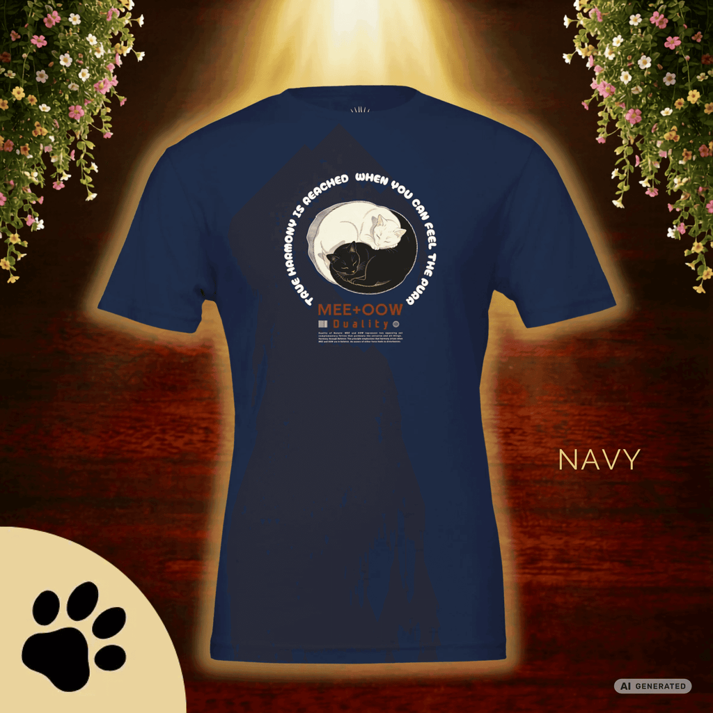 Yin Yang Katzen T-Shirt – Mee+Oow Duality, Minimalistisches Katzen Design, Balance & Harmonie, Katzenliebhaber Geschenk Premium Unisex Crewneck T-shirt | Bella + Canvas 3001 - Sunbeamstore