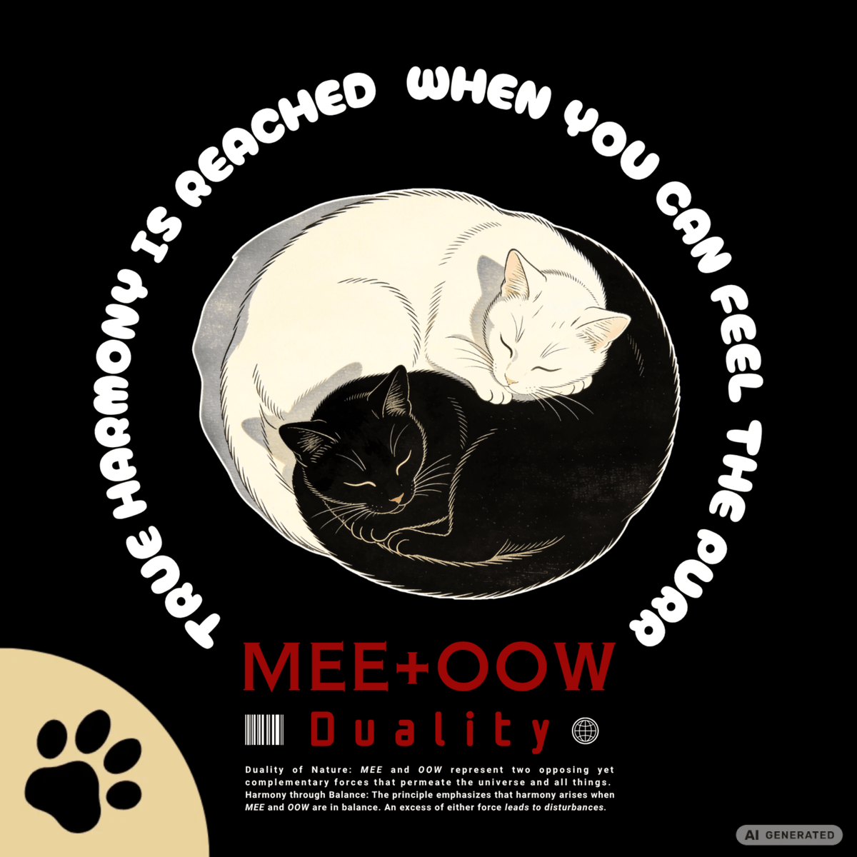 Yin Yang Katzen T-Shirt – Mee+Oow Duality, Minimalistisches Katzen Design, Balance & Harmonie, Katzenliebhaber Geschenk Premium Unisex Crewneck T-shirt | Bella + Canvas 3001 - Sunbeamstore