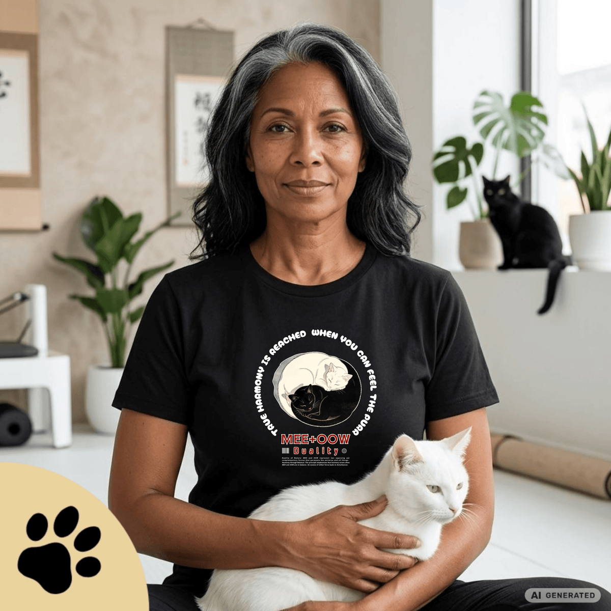 Yin Yang Katzen T-Shirt – Mee+Oow Duality, Minimalistisches Katzen Design, Balance & Harmonie, Katzenliebhaber Geschenk Premium Unisex Crewneck T-shirt | Bella + Canvas 3001 - Sunbeamstore