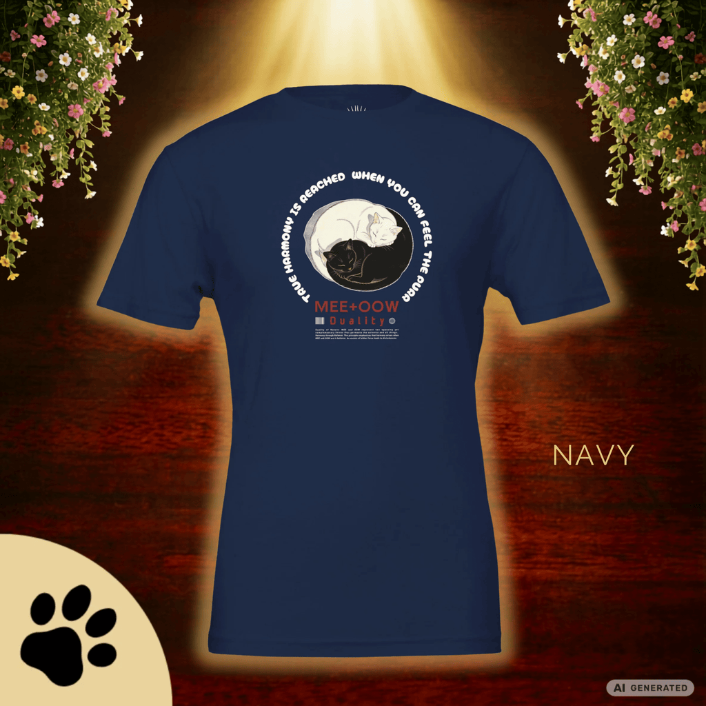 Yin Yang Katzen T-Shirt – Mee+Oow Duality, Minimalistisches Katzen Design, Balance & Harmonie, Katzenliebhaber Geschenk Premium Unisex Crewneck T-shirt | Bella + Canvas 3001 - Sunbeamstore