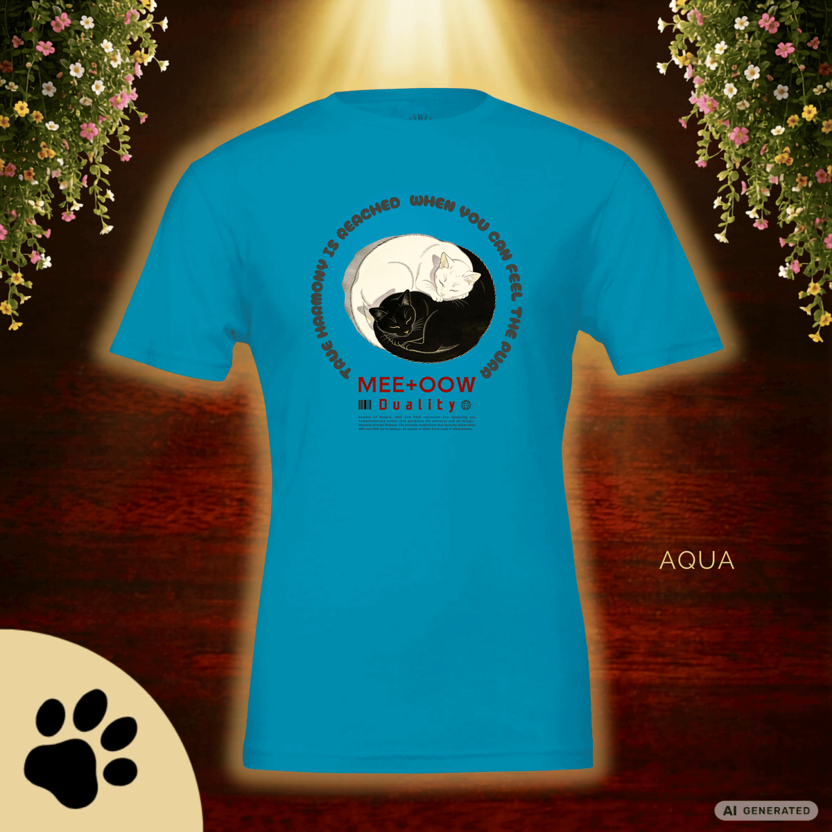 Yin Yang Katzen T-Shirt – Mee+Oow Duality, Minimalistisches Katzen Design, Katzenliebhaber Geschenk - Sunbeamstore