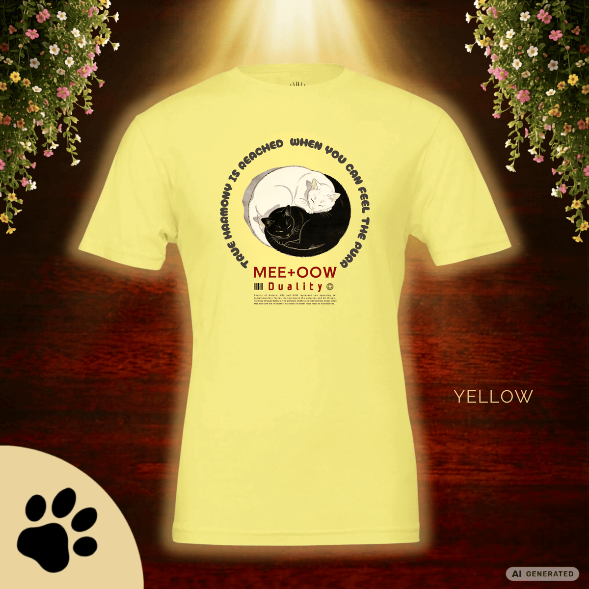 Yin Yang Katzen T-Shirt – Mee+Oow Duality, Minimalistisches Katzen Design, Katzenliebhaber Geschenk - Sunbeamstore
