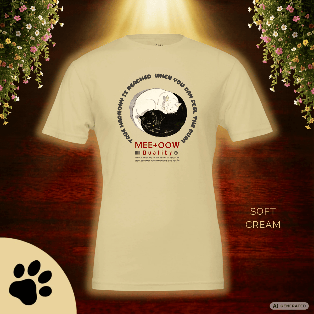 Yin Yang Katzen T-Shirt – Mee+Oow Duality, Minimalistisches Katzen Design, Katzenliebhaber Geschenk - Sunbeamstore