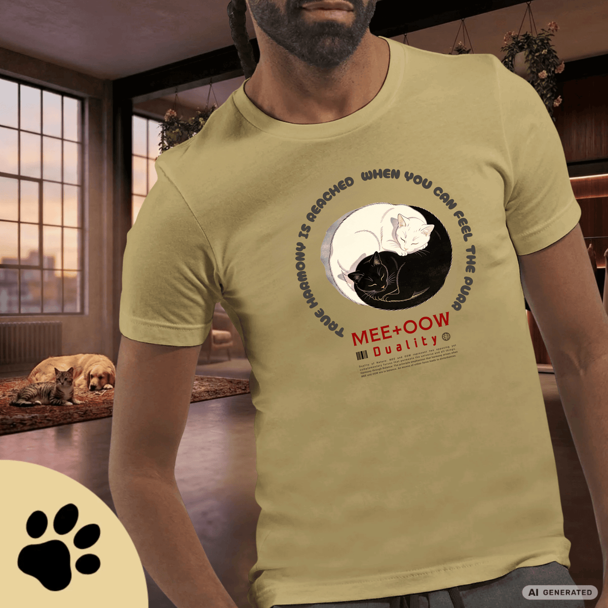 Yin Yang Katzen T-Shirt – Mee+Oow Duality, Minimalistisches Katzen Design, Katzenliebhaber Geschenk - Sunbeamstore