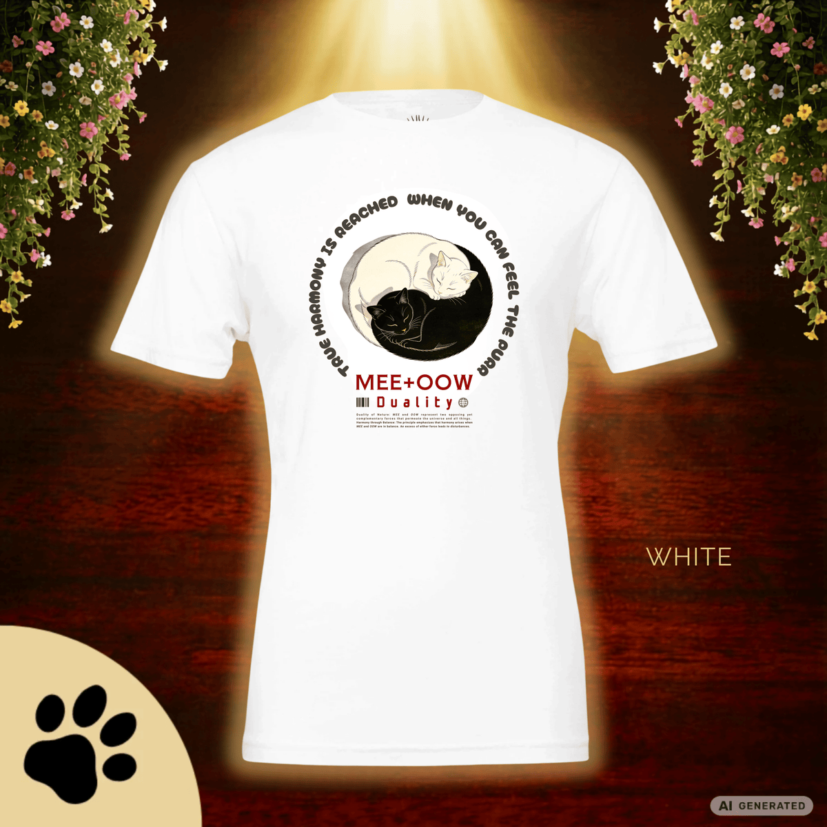 Yin Yang Katzen T-Shirt – Mee+Oow Duality, Minimalistisches Katzen Design, Katzenliebhaber Geschenk - Sunbeamstore