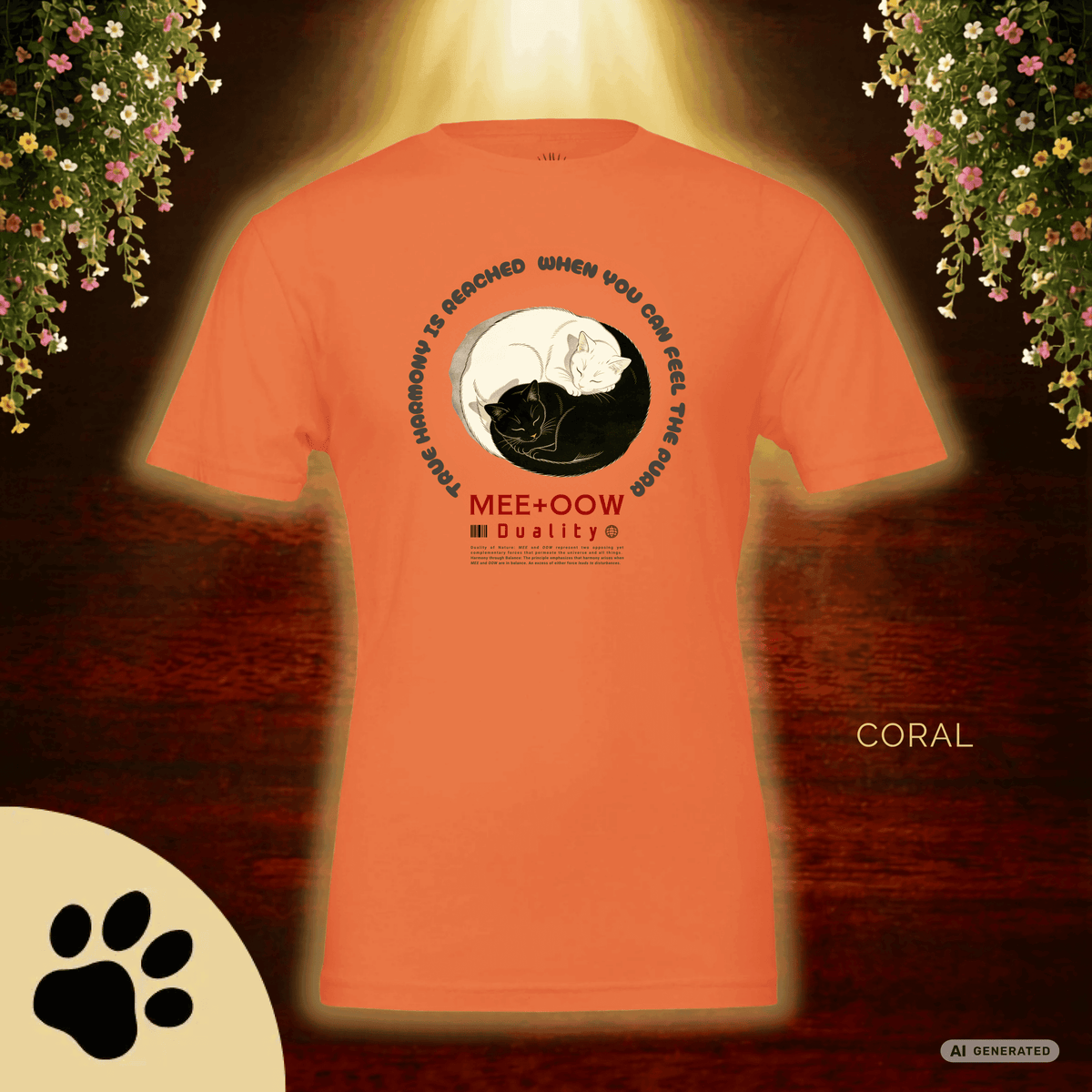 Yin Yang Katzen T-Shirt – Mee+Oow Duality, Minimalistisches Katzen Design, Katzenliebhaber Geschenk - Sunbeamstore